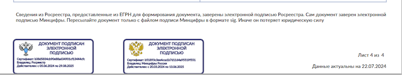 В нижней части документа содержатся сведения о сертификатах электронных подписей