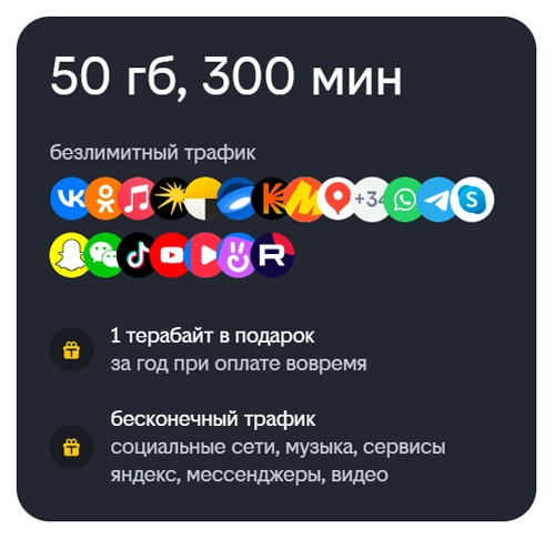 В базовом тарифе «Новогодний хит» – 50 Гбайт, 300 минут и безлимит на приложения